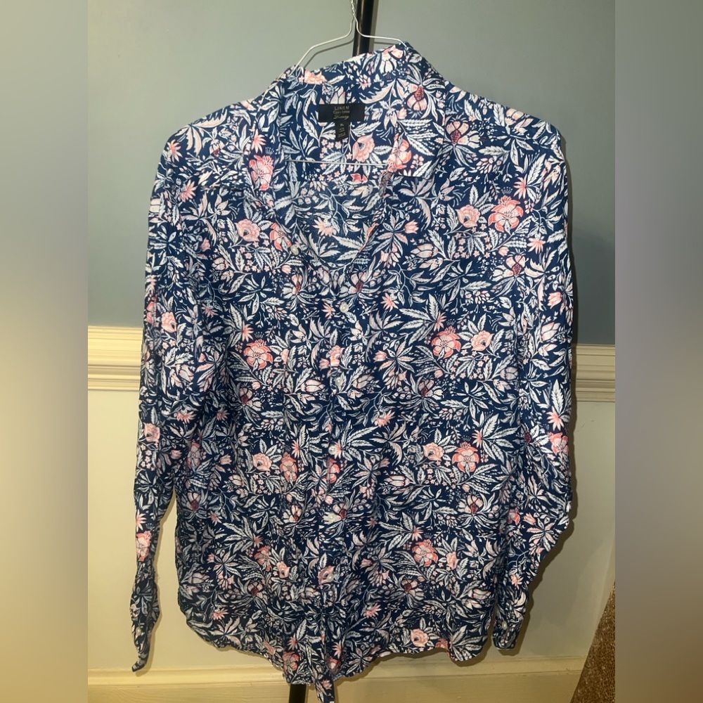 Club Room Linen Floral Shirt in Blue and Pink XL‎